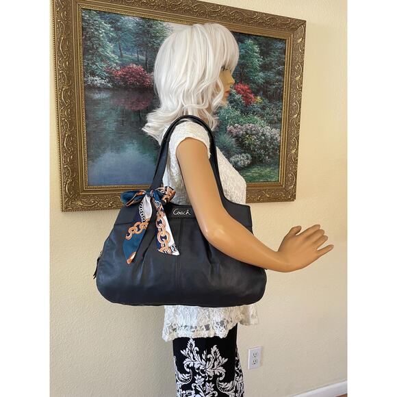 COACH Lexy pearlized navy Pleated Leather Carryall Shoulder Bag F18829 - Picture 3 of 10